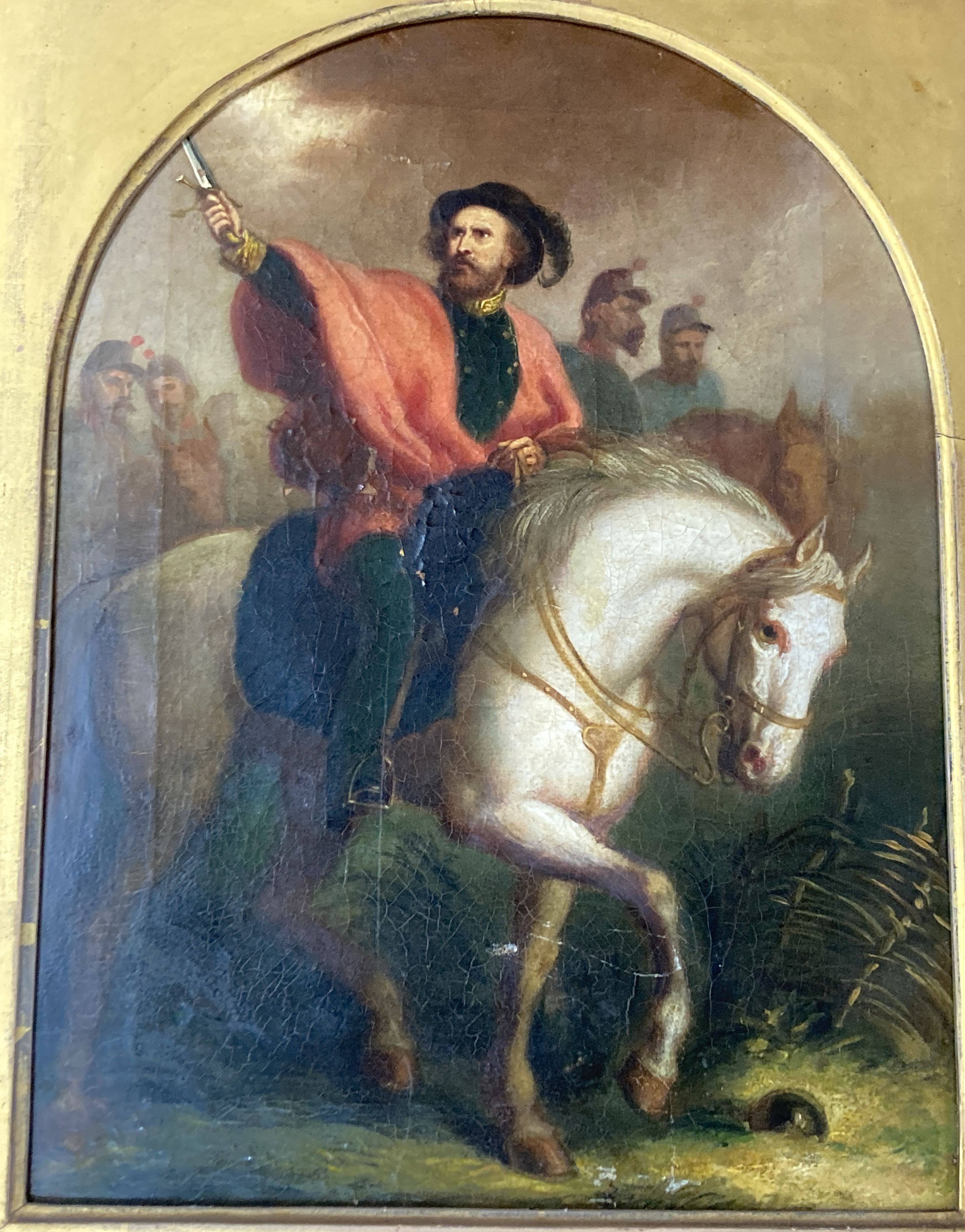 Italian School (19th century), Equestrian portrait of Garibaldi, oil on canvas, 38.5 x 28.5cm